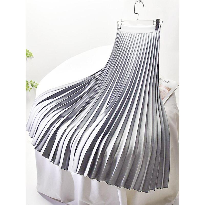 

Женская весна осень элегантный шикарный однотонный плиссированная юбка с высокой талией роскошная мода с эластичной резинкой женский MK-522 One Size серебряный