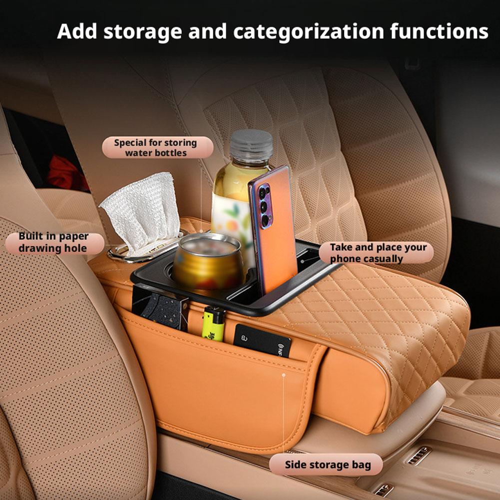4 in 1 Car Armrest Box Height-increasing Pad Elbow Support with Pocket Tissue Cup Holder Car Center Console Cover