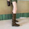 Ausgabe Höhenzunahme cm~ Herbst neue runde Zehen Schnalle mit weichem plissiertem Leder dünne Stiefel für Damen