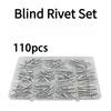 1PACK Blind Rivets 110pcs Set Aluminum Cap Iron Core Round Head Rivets Silver Blind Rivets Pull Rivets