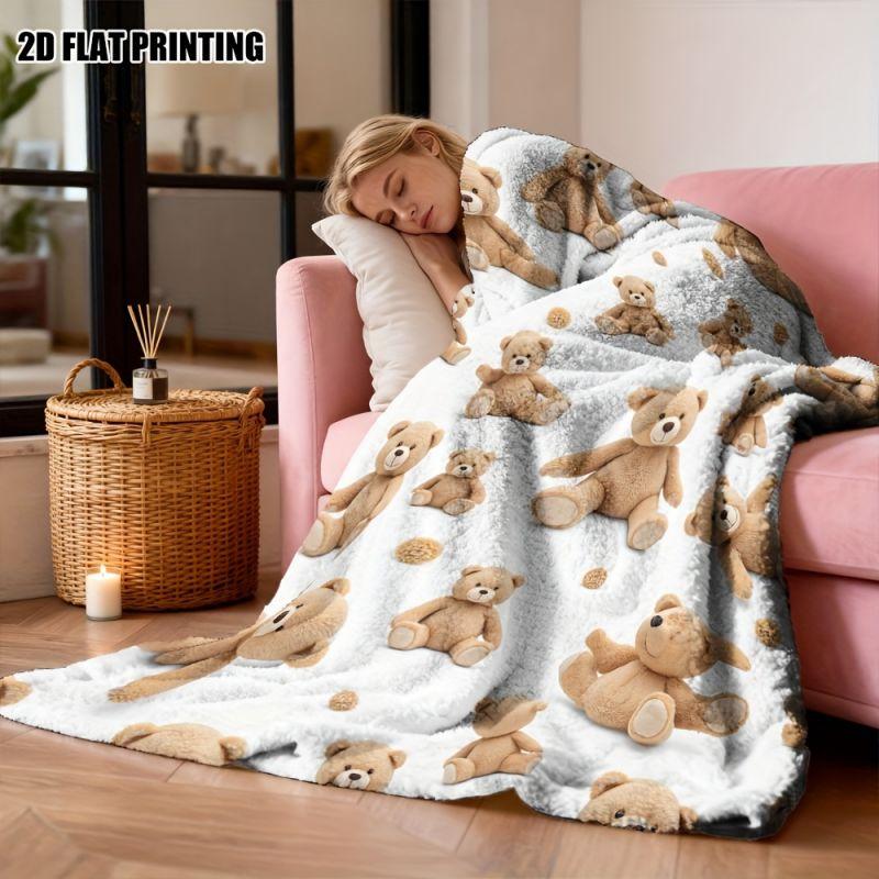 VIKAMA Soft Flannel Blanket Teddy Bear Pattern Comfortable Cover For Kids Bedroom Sofa Nursery Home Decoration