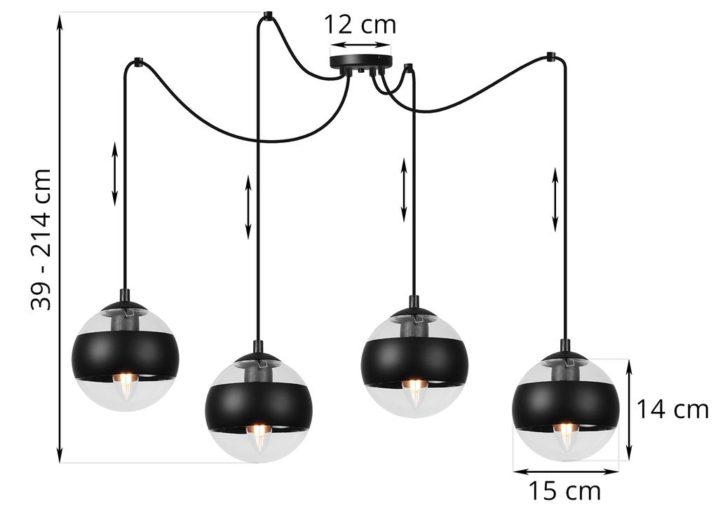 Toledo Spider Hanging Lamp Black 4-Flat Black Lampshade E14