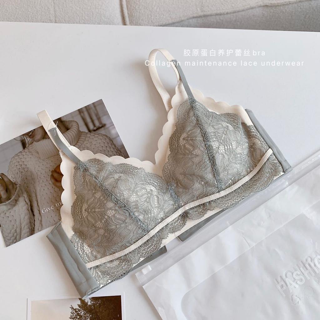 Collagen maintenance lace Japanese lace sweet and fresh seamless steel rim thin shoulder bra