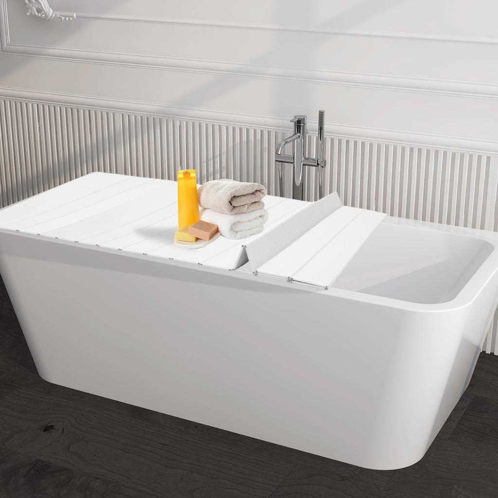 Foldable Bathtub Cover Board, Waterproof & Dustproof Bath Tray,PVC Bathtub Topper, White Durable Spa Accessory for Home Bathroom