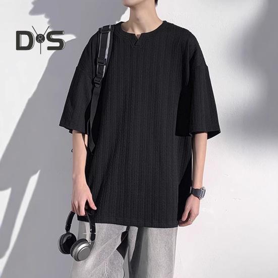 Męski T-shirt Mały Dekolt V Krótki Rękaw Tekstura Skręcana Koszulka Jednolity Kolor Luźny Krój Jedwab Lodowy Codzienne Topy