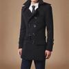 Men's Mid-Length Woolen Double-Breasted Windbreaker with Velvet Lining - Autumn/Winter 2021 Trend