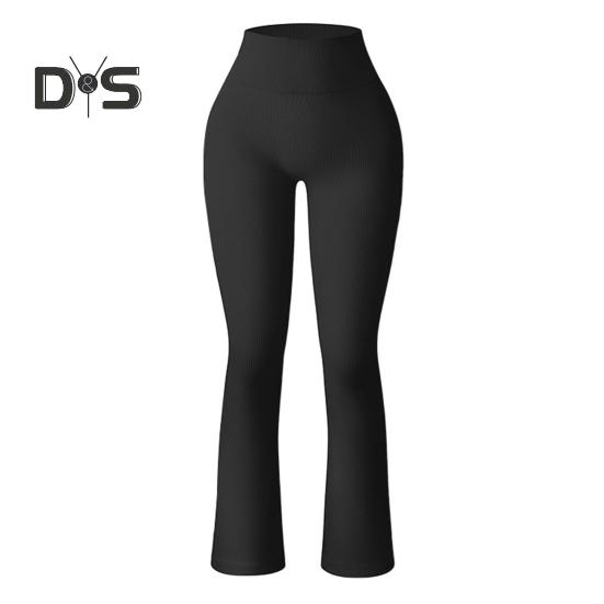 

Женские штаны для йоги, леггинсы с высокой талией, однотонные, компрессионные, эластичные, приподнятые, бесшовные, расклешенный подол, утягивающие живот, спортивные брюки S чёрный