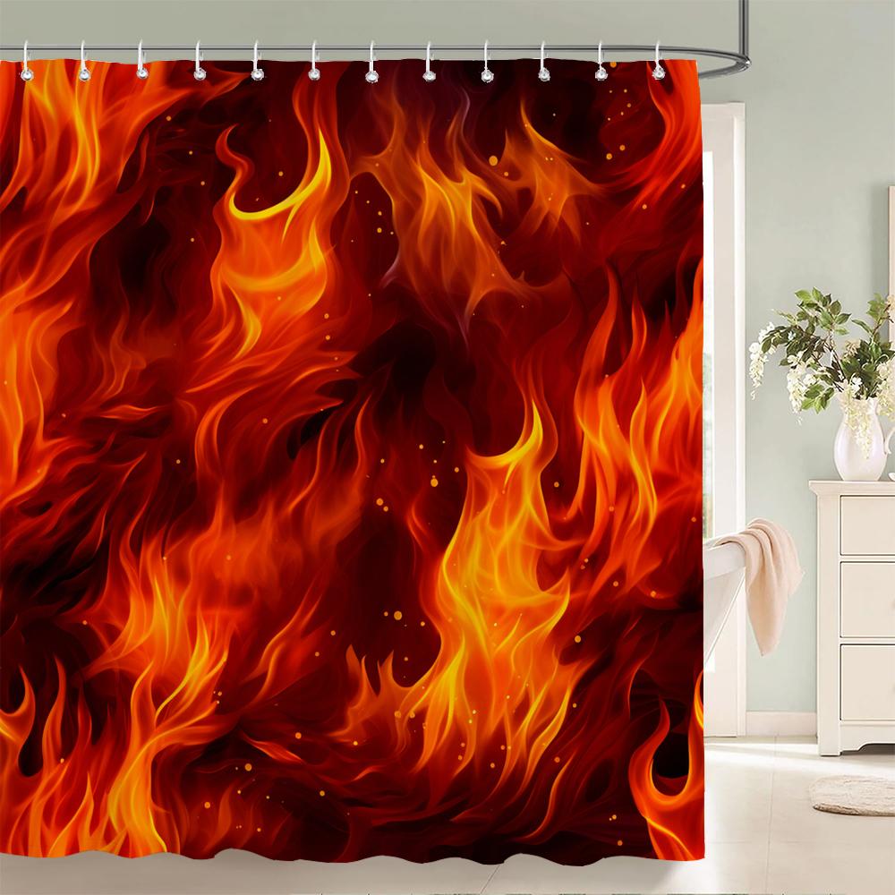 1 Pack of Print Shower Curtain Polyester Cloth Modern Flame Pattern Bathroom Curtains with Hooks Home Decoration Curtain