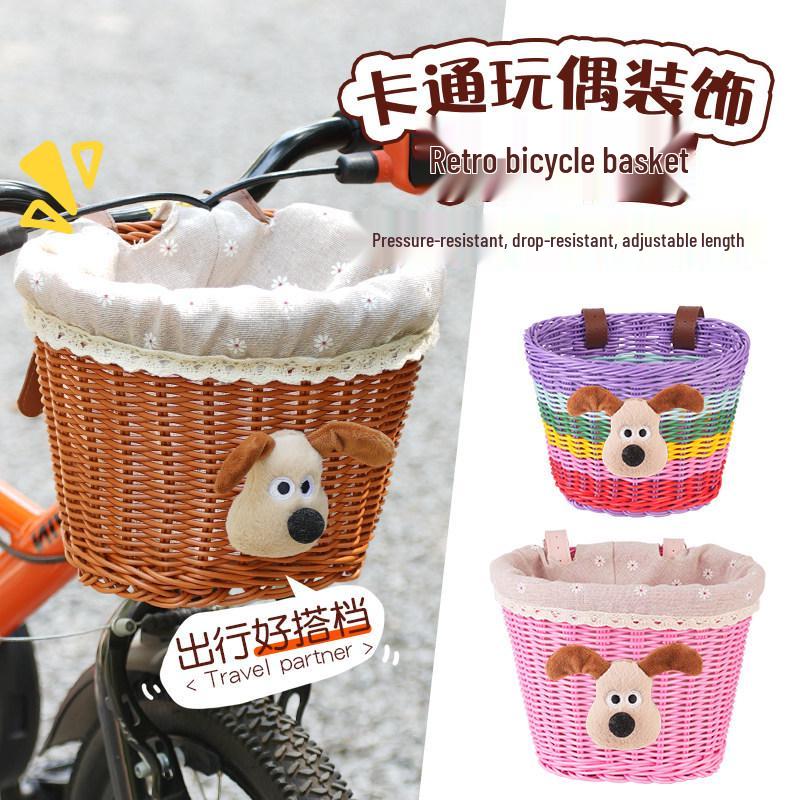 Retro Woven Front Basket for Children's Bicycles, Scooters, or Doll Strollers