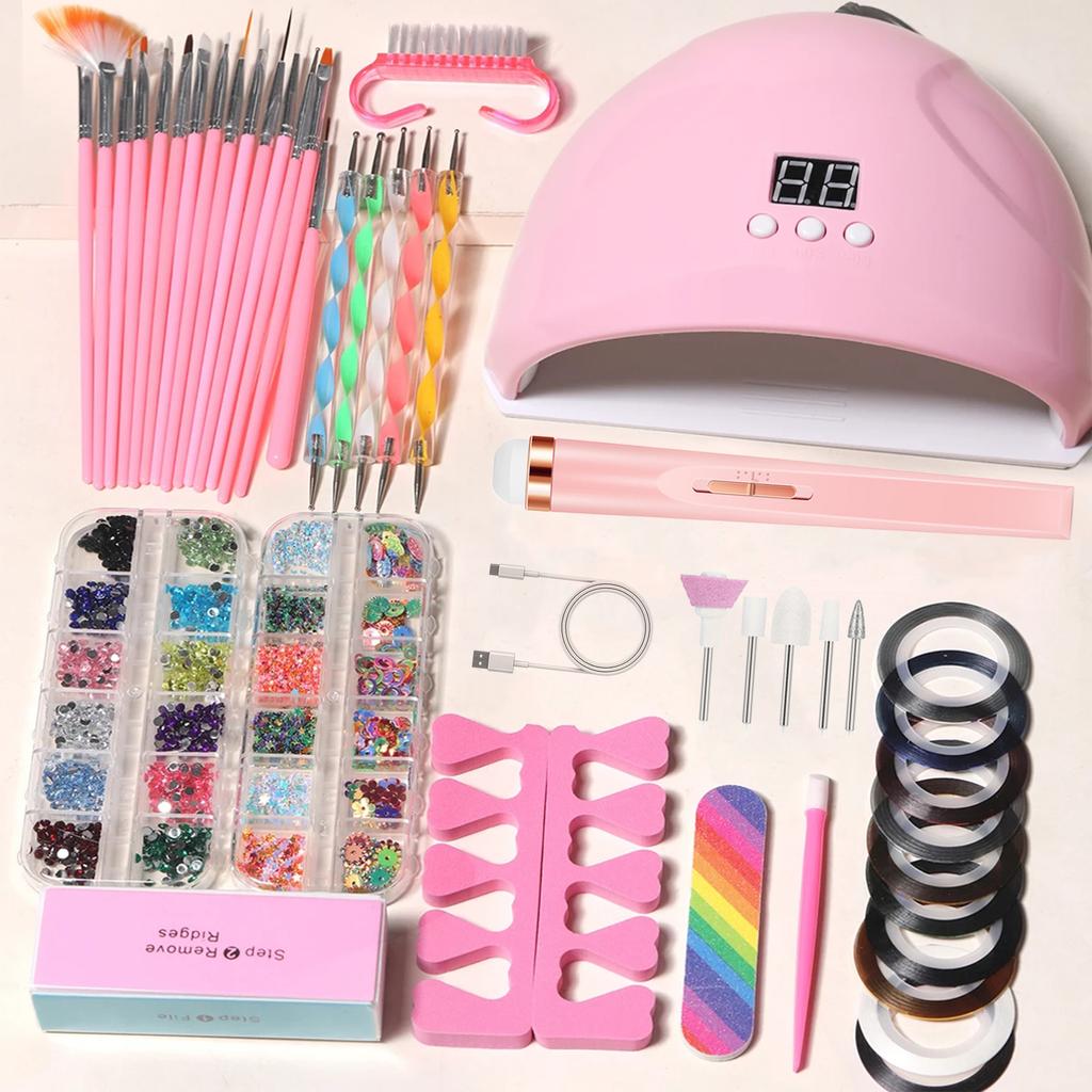 YIKOOLIN 46in1 Professional Nail Art Set with UV LED Nail Lamp Dry Charging Dual Purpose Nail Drill Acrylic Starter Set