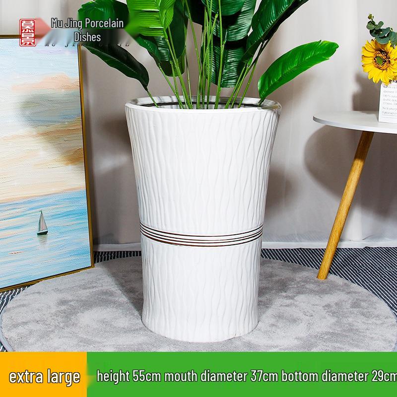 Large Light Luxury Ceramic Flower Pot for Floor or Table, XL Diameter, Album Style for Green Plants & Silk Flowers