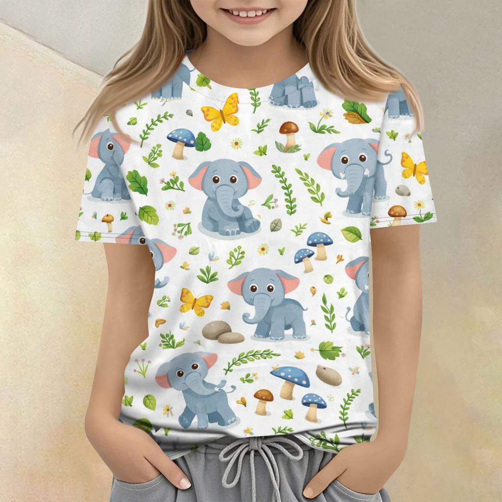Children's Printed Round Neck Short Sleeved Casual T-shirt
