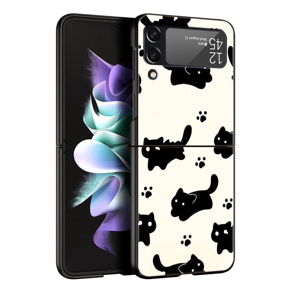 Funny Black Cat Phone Case For Samsung Galaxy Z Flip3 Flip4 Flip5 Case Shell For Z Flip 3 4 5 6 7 Hard Folding Cover