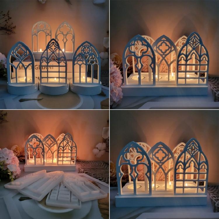 5pcs Candlesticks Silicone Molds Gothic House Candle Holder Castings Molds