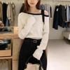 Elegant Fashion Off-shoulder Lace-up Pullover Women Sweater 2025 Autumn Loose Long Sleeve Casual Knitted Top Korean Style Clothing