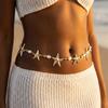 Boho Metal Starfish Shell Waist Chain for Women Summer Beach Sexy Pearl Beaded Belly Chain Bikini Party Vacation Jewelry