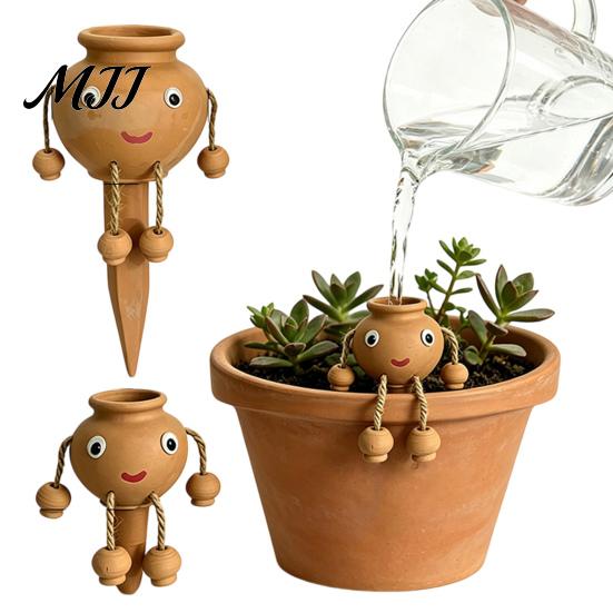 Indoor Garden Plant Care Accessories Terracotta Watering Spike, Cute Face Self Insert for Potted Cartoon Globes Plants, Decorative Clay Automatic