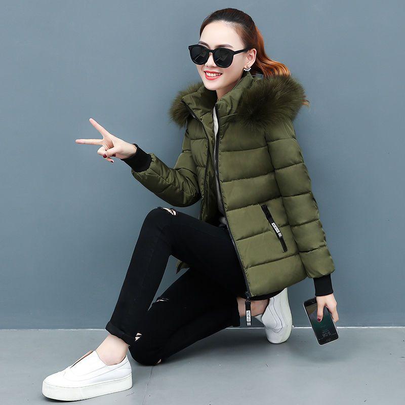 Women's Slim-Fit Cotton-Padded Jacket for Winter - Warm, Solid-Color, with Detachable Hood and Fleece Collar, Casual Stand-Collar Style