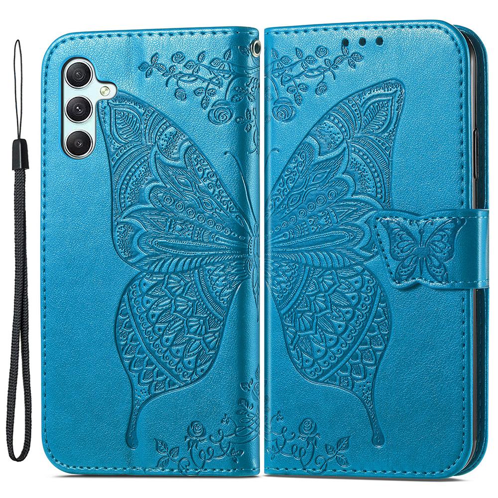 For Samsung Galaxy A35 5G Leather Case Butterfly Imprinted Phone Cover with Wrist Strap