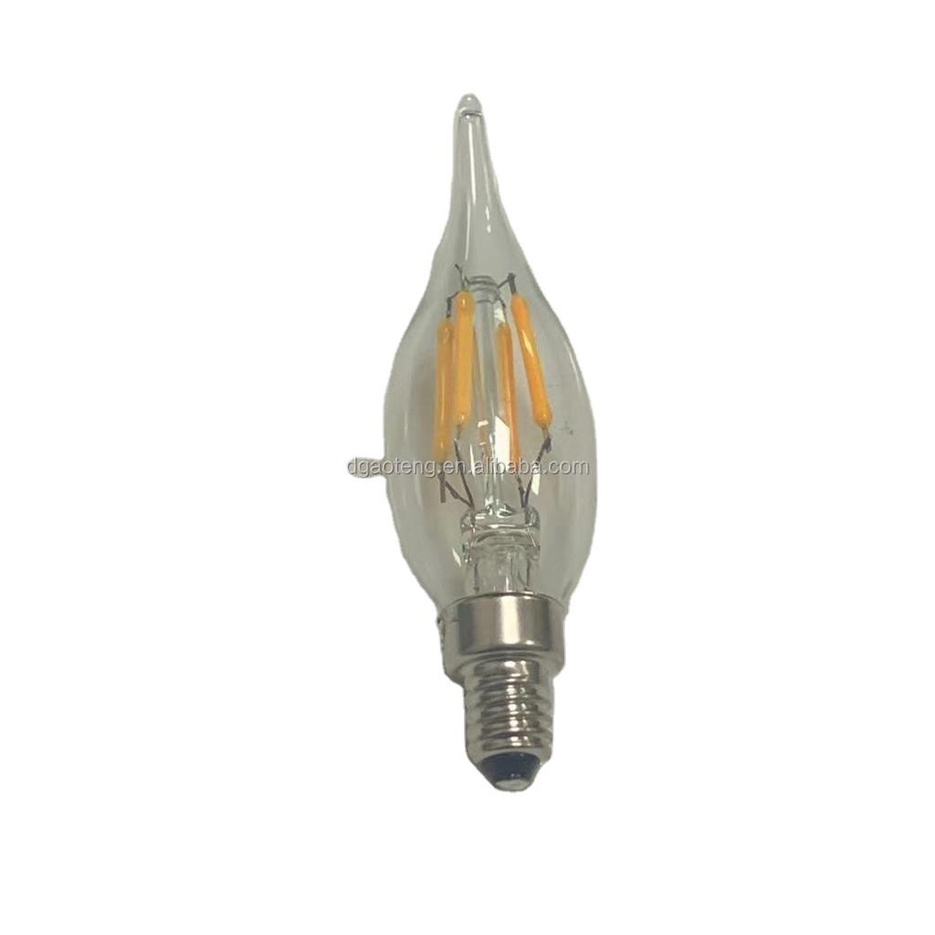 C17 C22 LED Filament Candle Bulb, 230V, 2W, 2200K, for Candlesticks, Nightlights, Pendant Lights, and Decorative Bulbs.