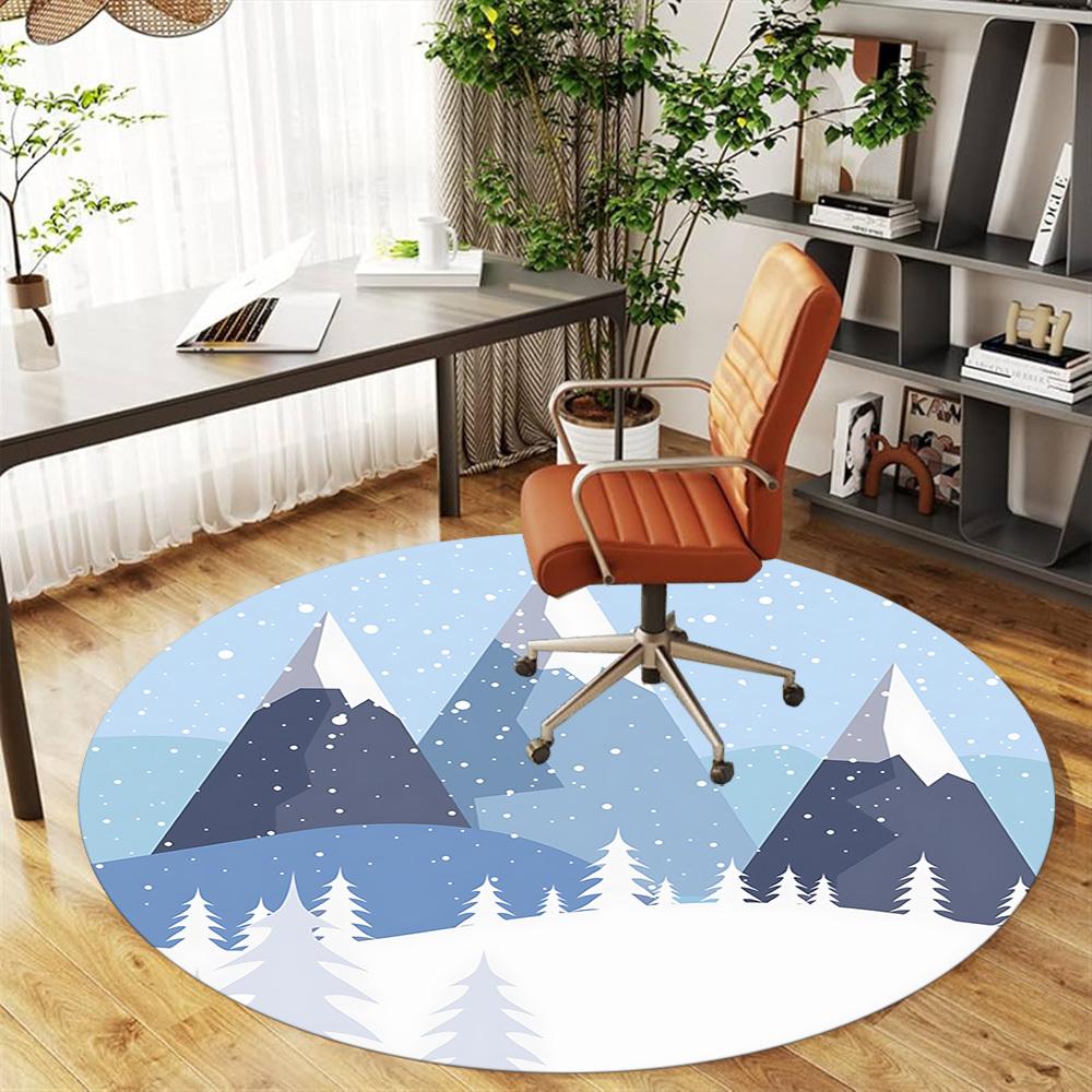 1pc mountain snow Round Chair mat Area Rug - Non-Slip, Floor Mat for Office, Bedroom, and Indoor Decor c1125427