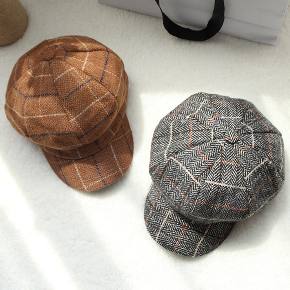 Women All Match Plaid Short Brim Beret for Autumn Winter Wear