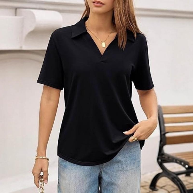 Nouveau haut polo décontracté simple à manches courtes de couleur unie pour femme