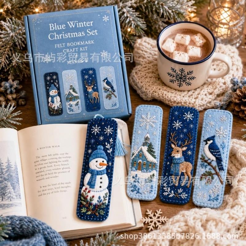Handmade Christmas Embroidery Page Markers, with Step-by-Step Instruction Needle Thread for Book Lover Holiday Gift