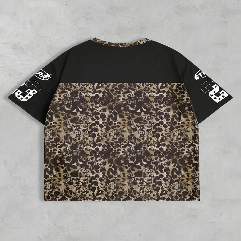 Fashionable Women'S Drop Shoulder T-Shirt with Leopard Print and Number 01 | Casual Daily Wear, Ideal Gift for Family, Spring/Summer Season