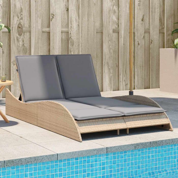 VidaXL Chaise Longue with Cushions, Daybed with Adjustable Backrest, Sunbed, Outdoor Garden Furniture, Modern, 368290