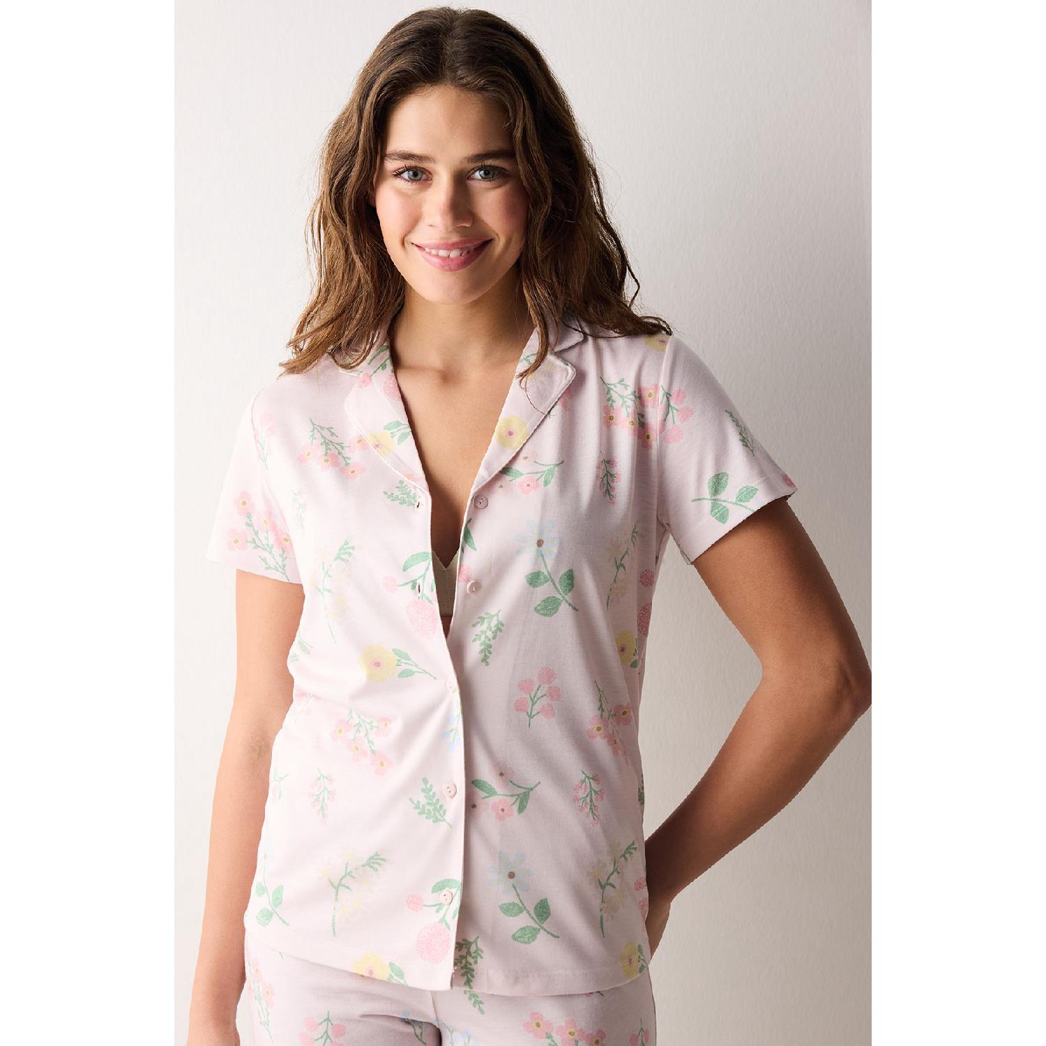 

Margot Printed Shirt Trousers Pink Pajama Set XL рожевий