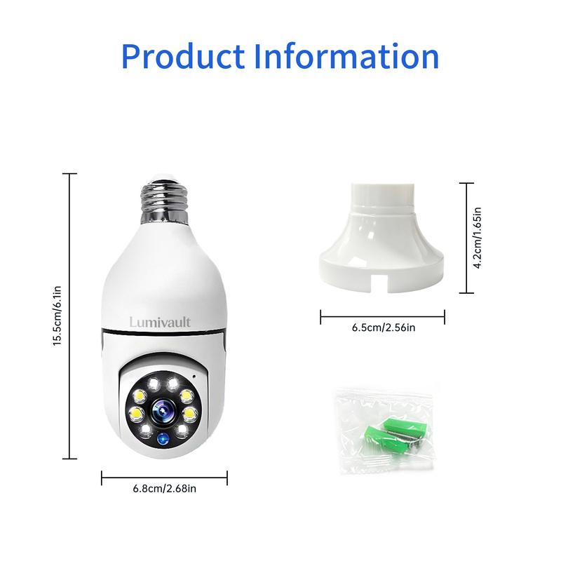 Wireless Bulb Camera with 2.4GHz WiFi Support 360° Panoramic HD Indoor Monitoring System Night Vision Dual Audio Mobil