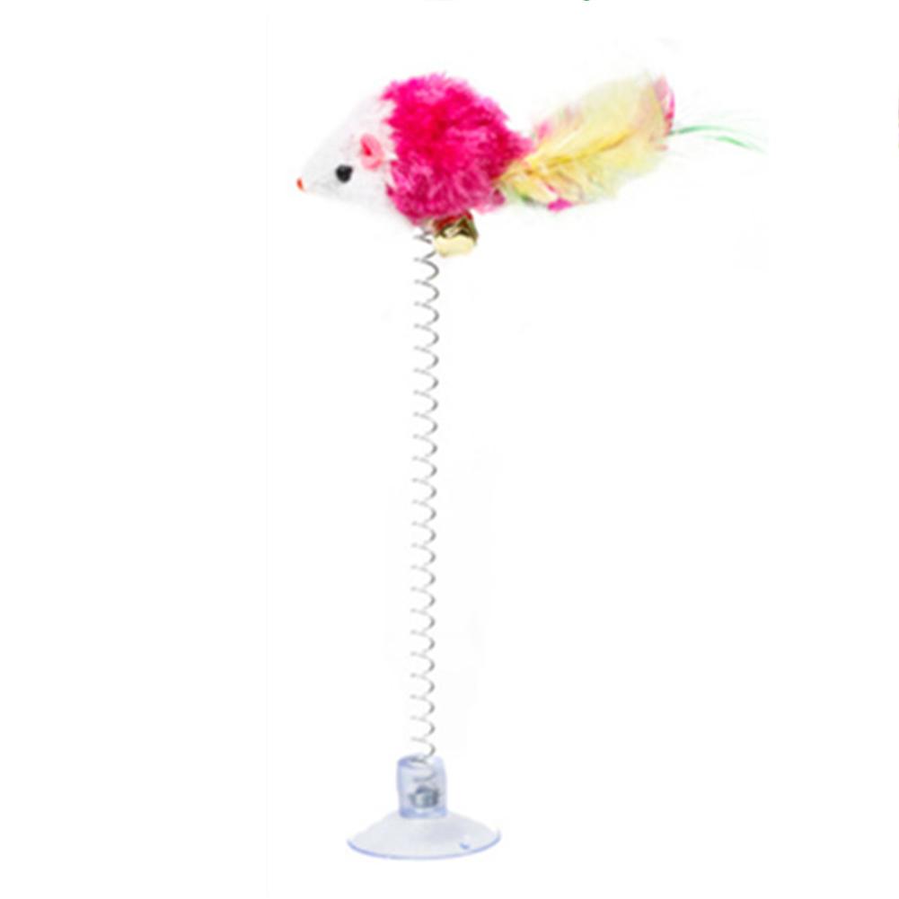 Plush Elastic  Swing  Mouse  Cat  Toys Suction Cup Spring Feather Stick With Bell Colorful Interactive Stress Relief Pet Supplies