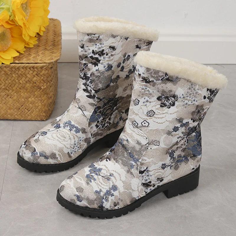 

Зимние сапоги Женская обувь Новые повседневные хлопковые сапоги с принтом в стиле ретро Теплые плюшевые сапоги Модная обувь на платформе Botas De Mujer 2024 Wintere 43 бежевый