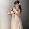 Summer new sexy suspender V-neck mesh nightdress women's sexy pure desire pajamas with chest pads loungewear