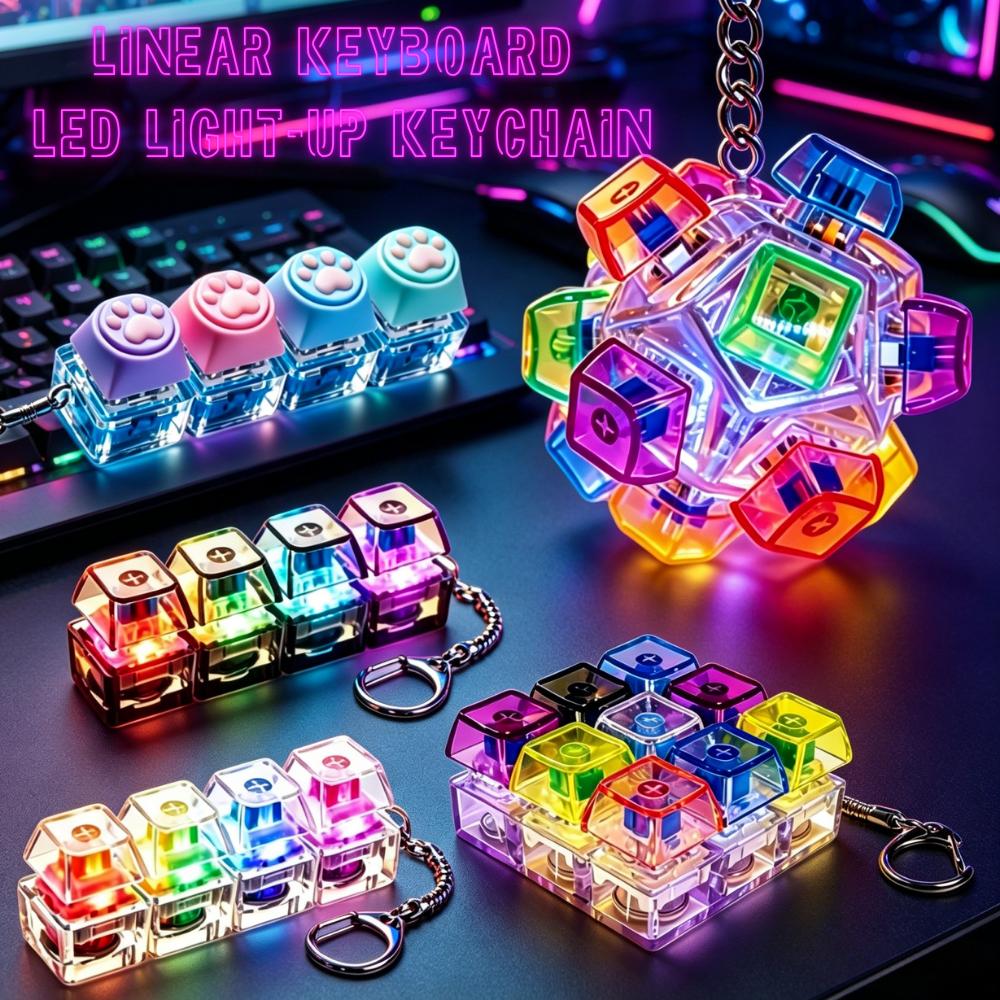 IN STOCK Glowing Keyboard Keychain Fidget Toy, Pressable Buttons, Stress Relief, Portable Desktop Decor, Perfect Office Gift