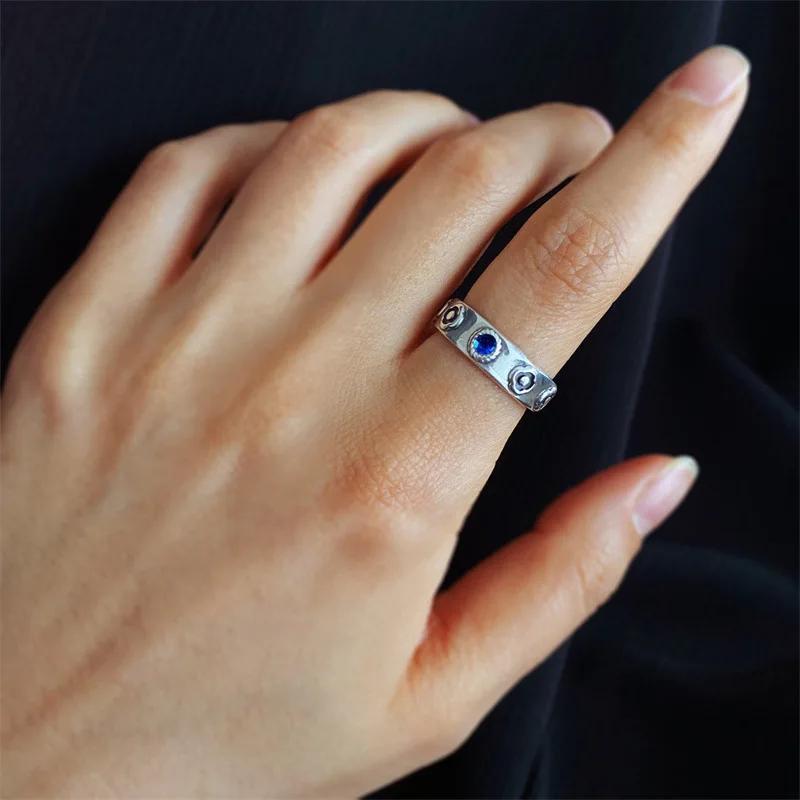 Vintage Ethnic Flower Set Zirconia Ring Men's and Women's Minimalist Bohemian Design Jewellery Opening  Adjustable Size Ring