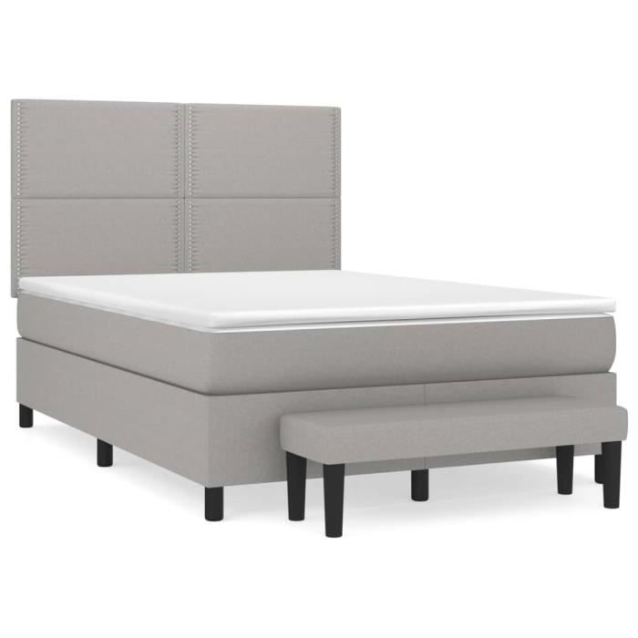 3136517 vidaXL Lit à sommier tapissier avec matelas Gris clair 140x200cm Tissu