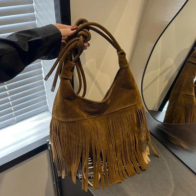 Sacs fourre-tout à compartiments intérieurs à franges, fil à coudre, grande capacité, sacs à main pour femmes, fermeture éclair, PU