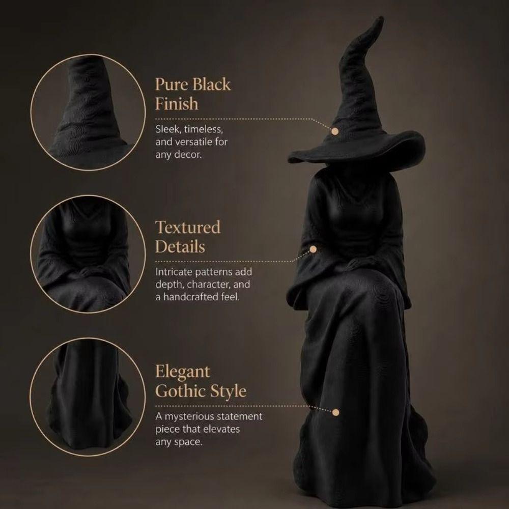 Black Sitting Witch Statue Plastic Spooky Bookshelf Ornament Faceless Witch Figurine Room Decor