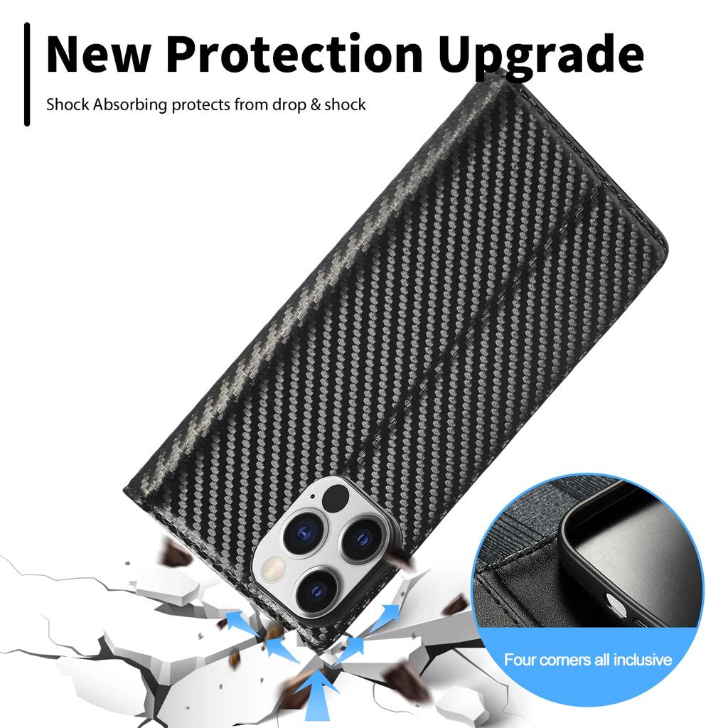 Luxury Carbon Fiber Leather Wallet Case For iPhone 15 14 16 Pro Max 13 12 11 XS X Plus XR SE 2025 Magnetic Flip Book Bag Cover