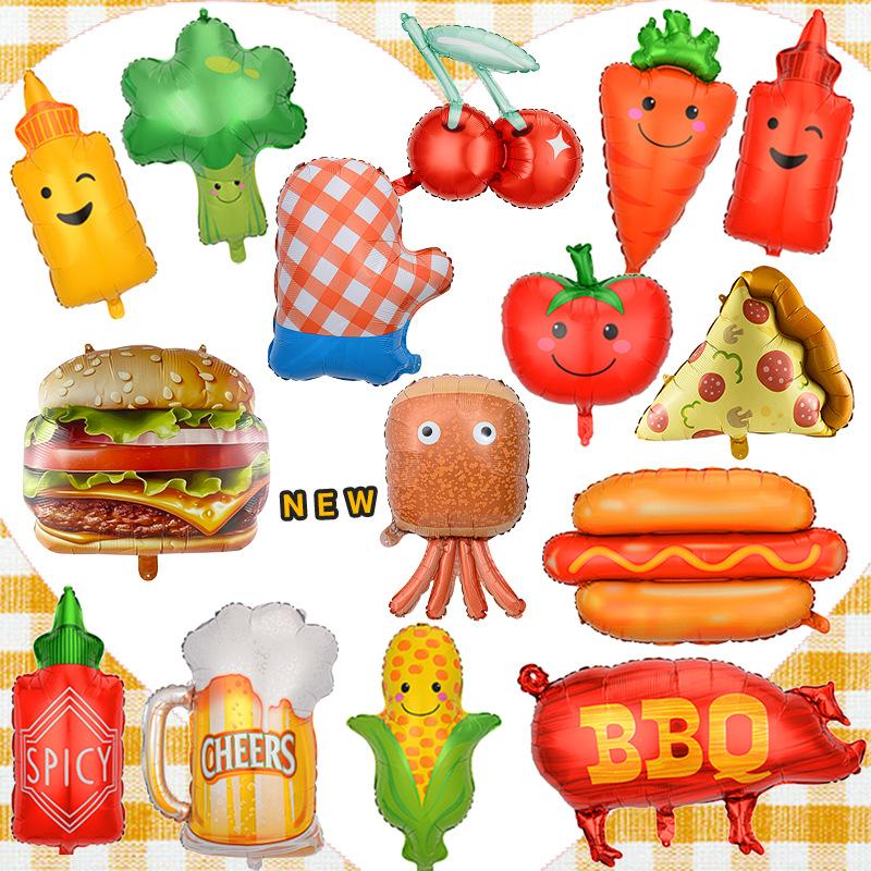 Bbq Pig Balloon Summer Outdoor Bbq Party Balloon Beer Vegetable Theme Aluminum Film Balloon Set Sauce Bottle