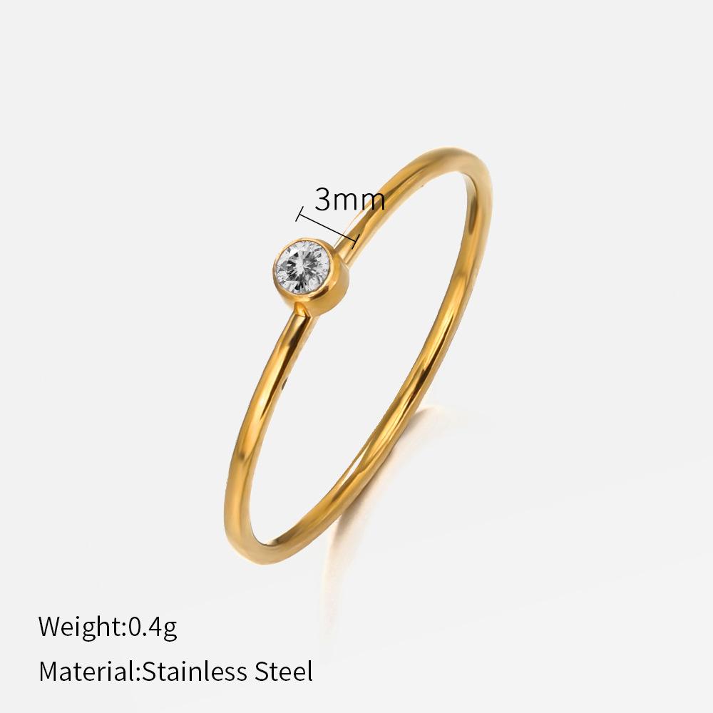 European and American fashion single colored diamond titanium steel ring female simple popular niche design plain ring stainless steel ring