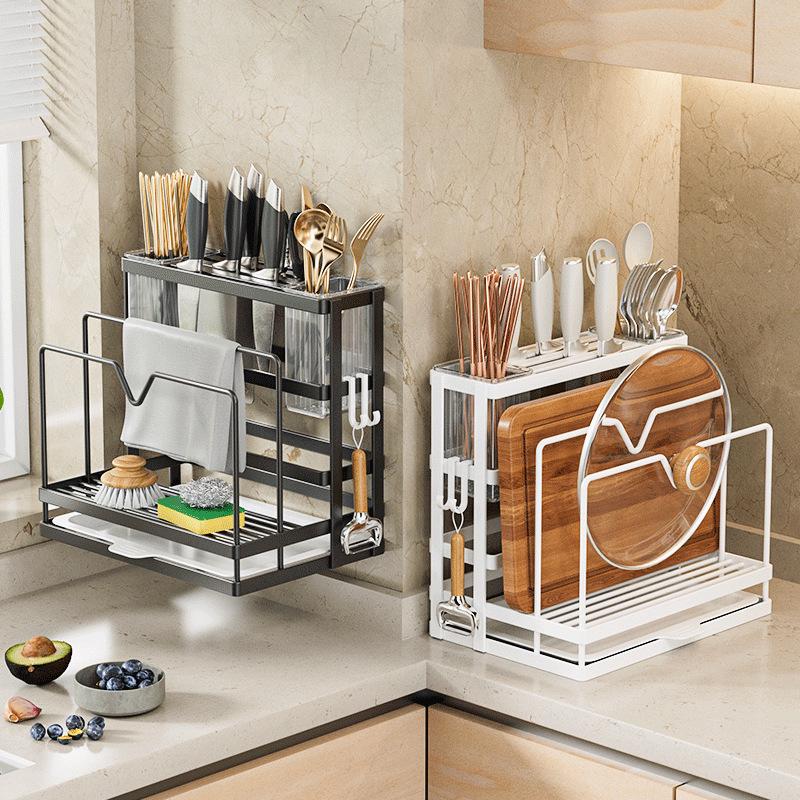 Wall-Mounted Kitchen Knife & Utensil Holder: Multifunctional Stainless Steel Rack for Pot Lids, Chopsticks, and Cutting Boards.