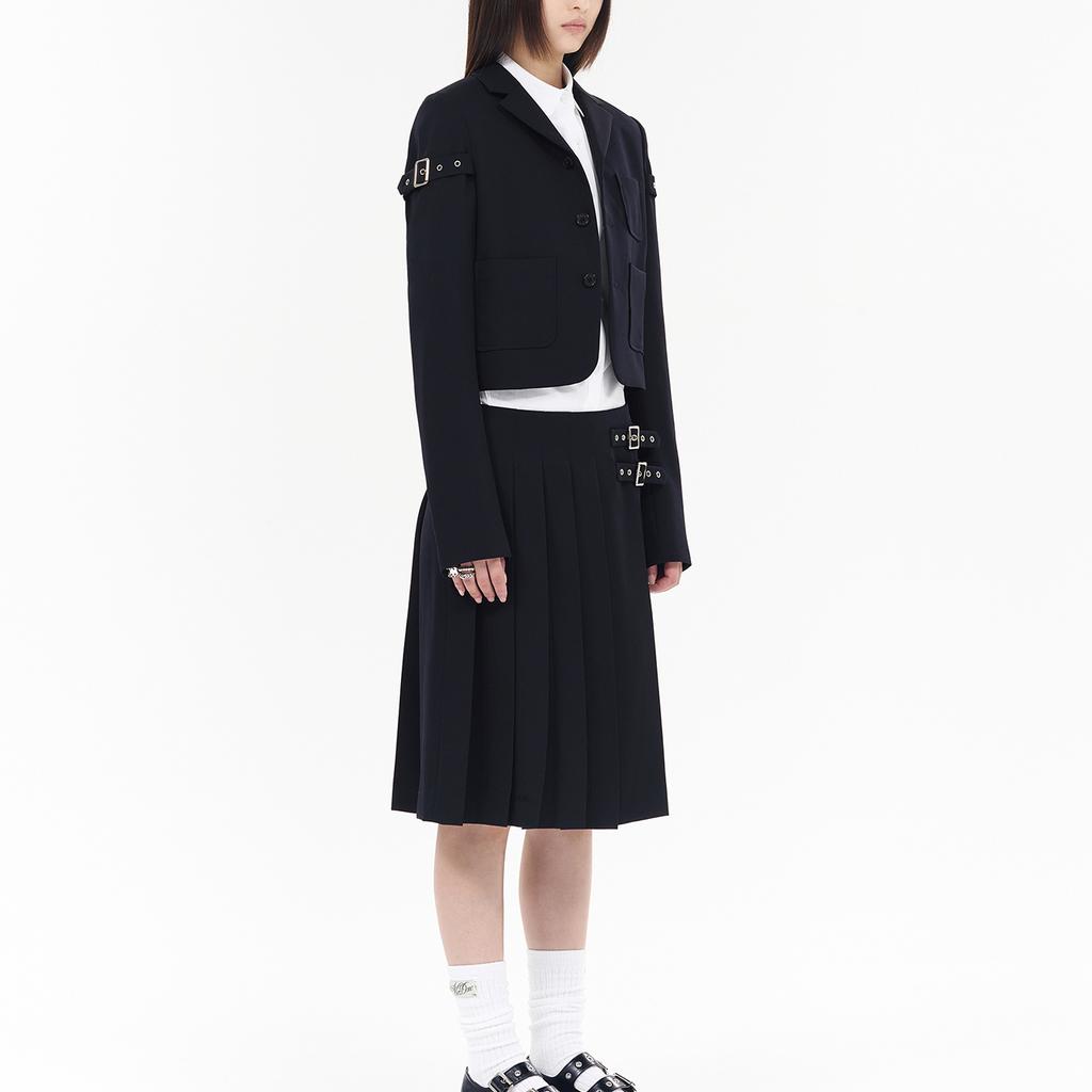 We11done Ss25 Sweet Cool Style Lace-Up Decorative Logo Single-Breasted Long Sleeve Suit Women suits Navy-Blue WD-JK0-25-007-W-NV