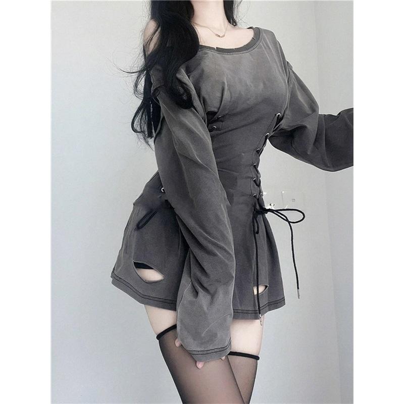 Abito Corsetto Fairycore Grunge Goth Donna Coulisse Harajuku Streetwear Benda Bodycon Stretto Abiti Y2k Donna