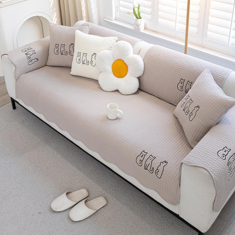 Cartoon Sofa Cushion, Universal In All Seasons, Pure Cotton Seat Cushion, Simple Cotton Non-Slip Sofa Towel, Cover Cloth Cushion