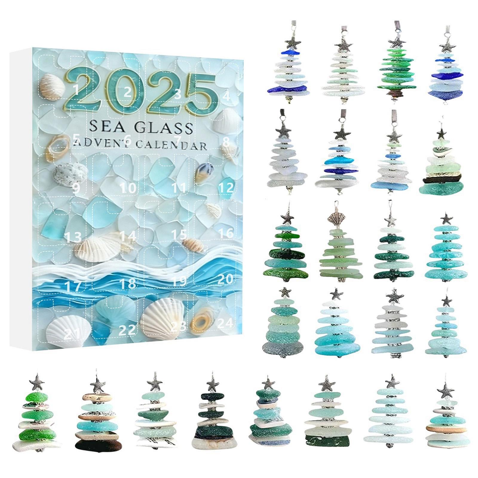 

2026 2D Sea Glass Christmas Tree Kit Advent Calendar Gift Box 24-Days Sea Glass Set Countdown Calendars New Year Christmas Gifts 24 in1