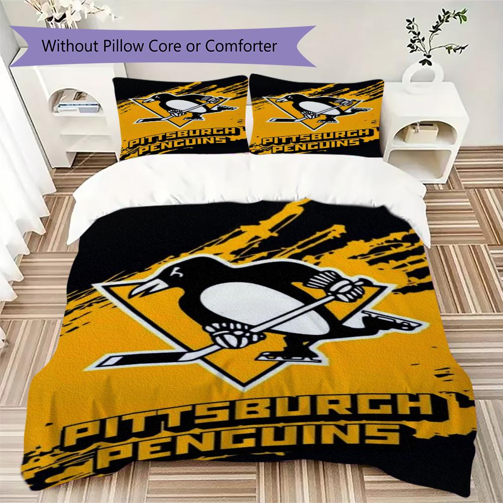 Pittsburgh Penguins Pattern Bedding,Quilt Set Quilt Cover Pillowcase Home Birthday Gift(1 * duvet cover + 2 * pillowcase, without core)_lx