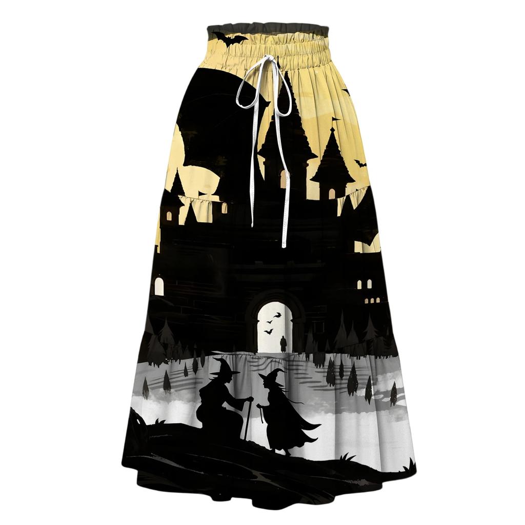 Women's Floral Print Skirt with Elastic Waist and Drawstring Casual Vacation